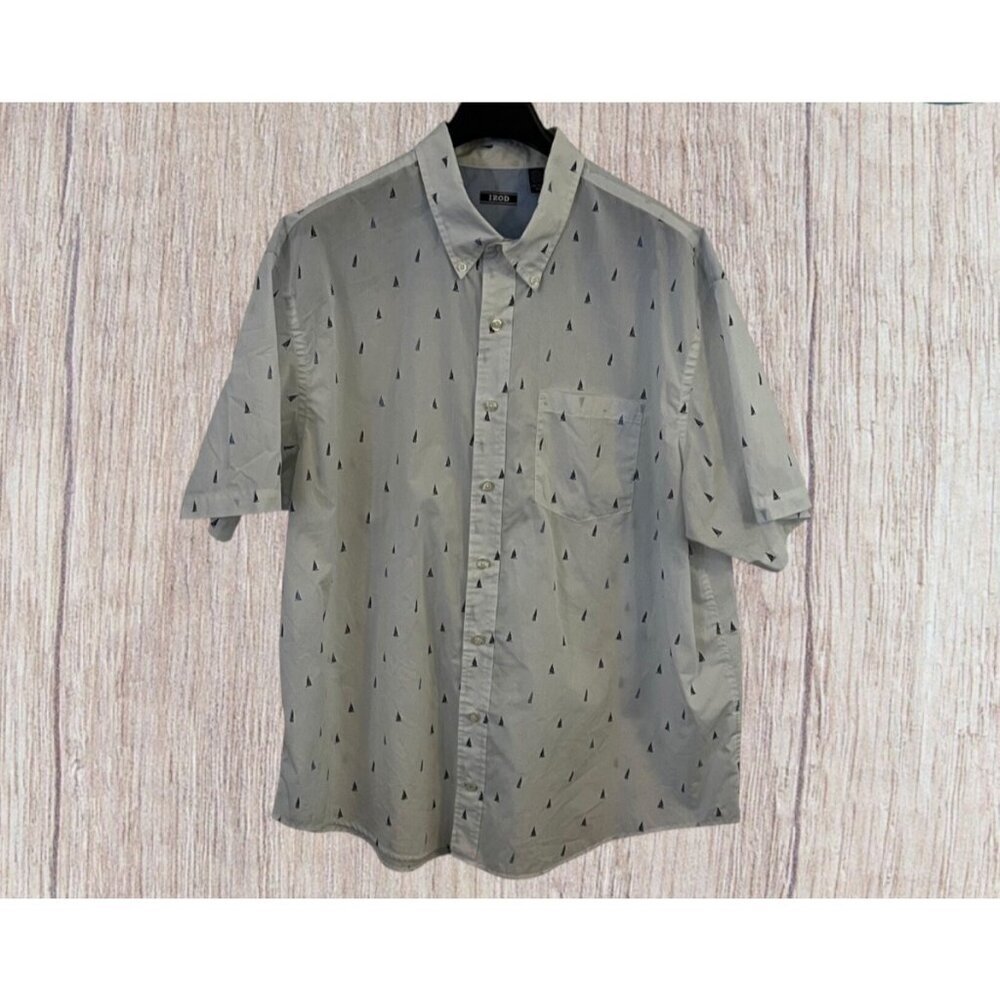 Izod Mens 2XL Sailboat Pattern Button-Down Short Sleeve Shirt Cotton/Polyester W
